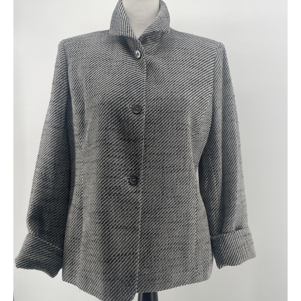 Rena Rowan Blazer Jacket Women's 10 Black White Pockets Two Button Old Money Y2K
